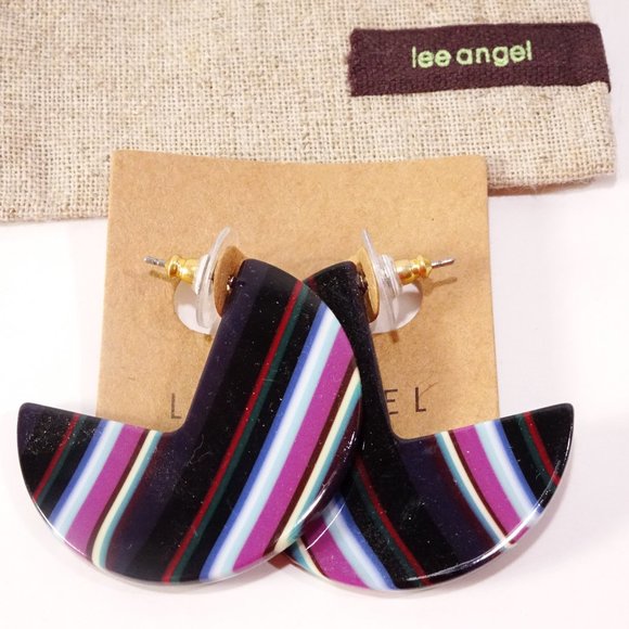 Lee Angel J Striped Lucite resin Hoop Earrings NWT 98 - Picture 2 of 4